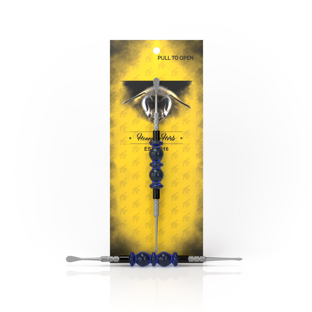 Blue Glass Acrylic Beaded Handle Double-Sided Steel Bliss Dab Tool Packaging View