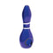blue bowling pin glass hand pipe with sleek white stripe detail, durable borosilicate glass, shop online at honeybee herb