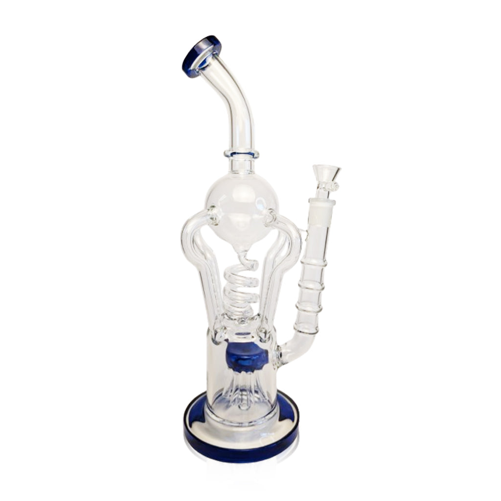 Honeybee Herb Blue Coil And Sprinkler Tree Dual Perc Recycler Glass Rig