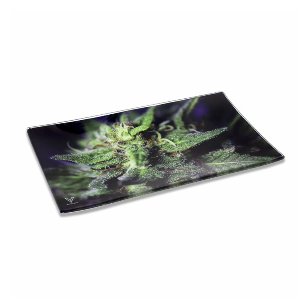 angled blue dream glass rolling tray with raised edges — in stock, fast shipping