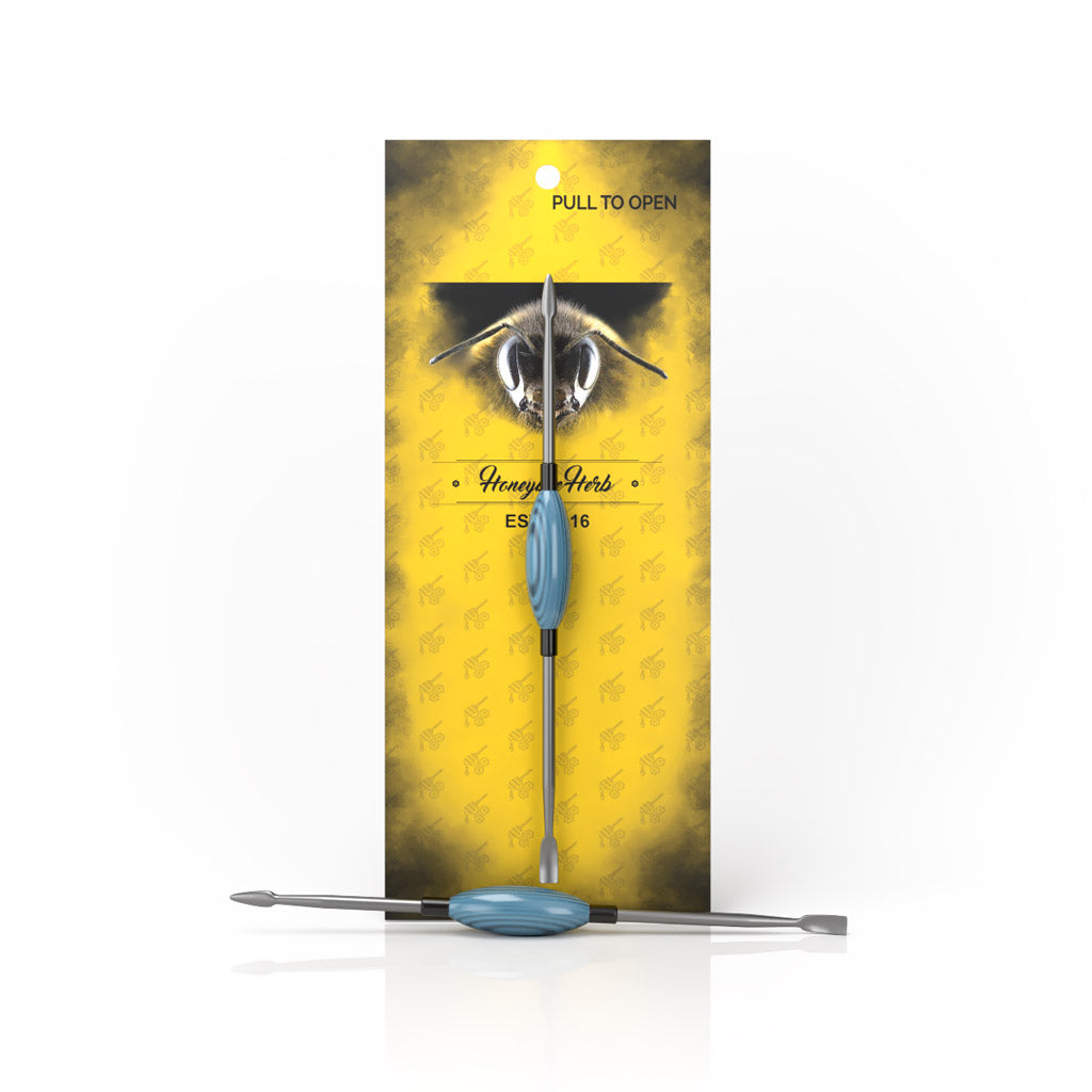 Blue Glass Handle Double Sided Metal Tip Oval Dabber Yellow Packaging