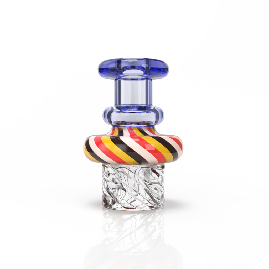 Blue Borosilicate Glass Handle Multicolor Swirl Top Directional Airflow Vortex Twist Helix Carb Cap Clear View