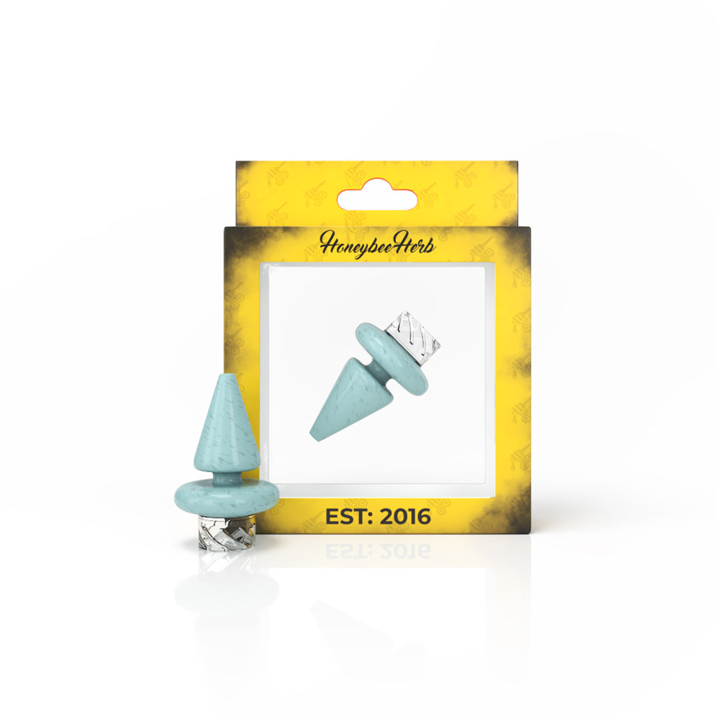 Honey Hive Blue Glass Triangle Vortex Spinner Carb Cap Packaging View