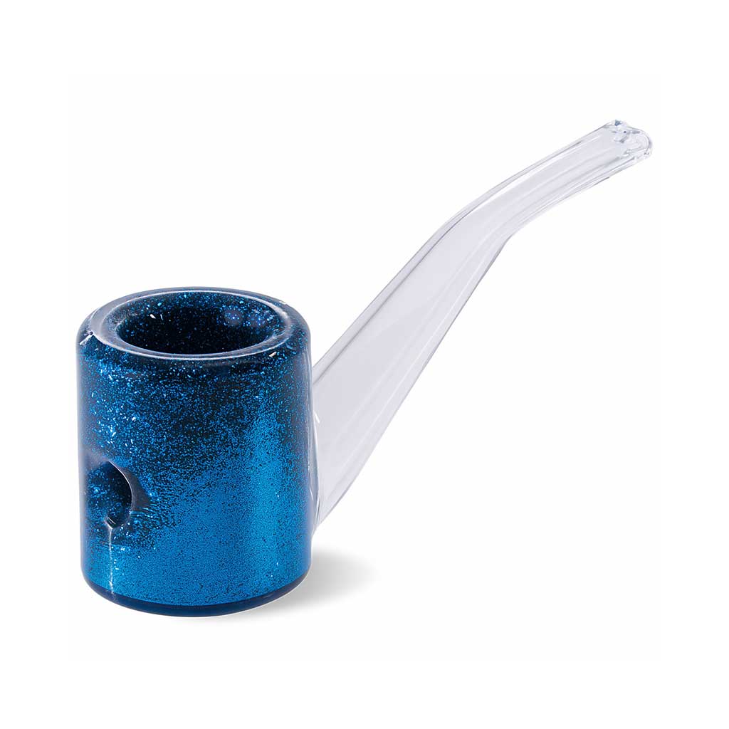 Blue glitter glycerin Sherlock hand pipe – freezable glass for sale