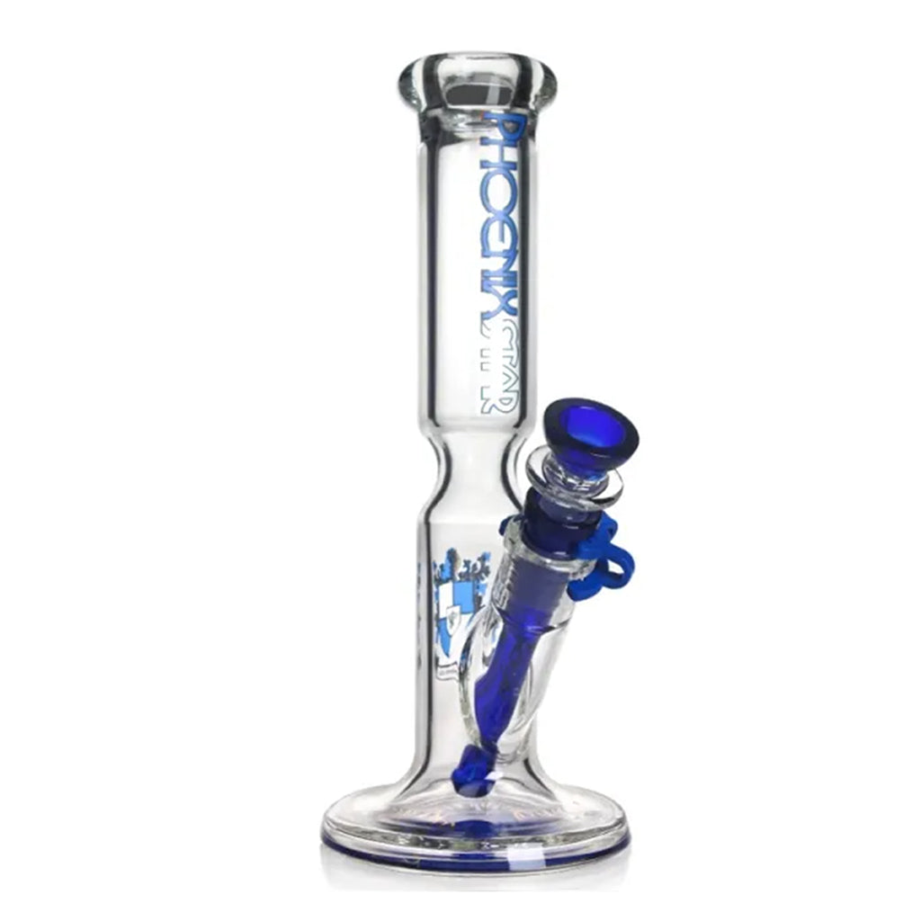 Phoenix Star Straight 10-Inches Clear Glass Bong with Blue Bong Bowl Piece, Keck Clips & Downstem At Honeybee Herb