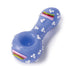 closeup of blue rainbow spoon hand pipe bowl with 3d clouds, premium glass smoking pipe, available at honeybee herb