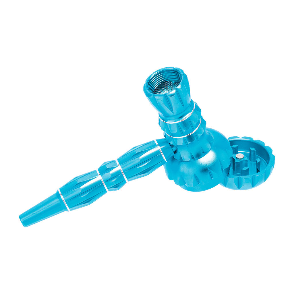 Durable blue ribbed metal smoking pipe with grinder combo – shop Honeybee Herb