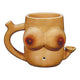 Boob Premium Roast and Toast Pipe Mug in tan ceramic style with handle, side pipe mouthpiece, and front novelty body design