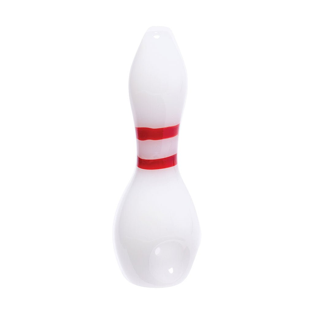 White bowling pin glass hand pipe, novelty design—buy online with fast shipping.
