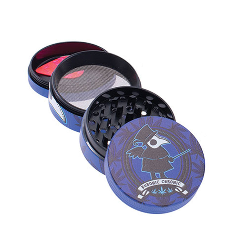 Bubonic Chronic 2-Inch Wacky Grinder With Scraper Tool 4-Parts View Available At Honeybee Herb 