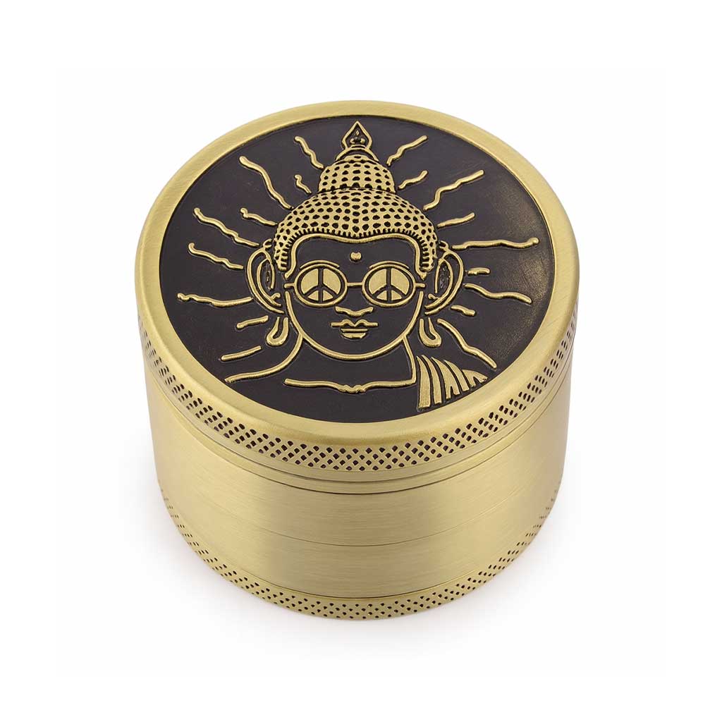 Buddha Peace Vintage Aluminum Embossed Herb Grinder Available At Honeybee Herb