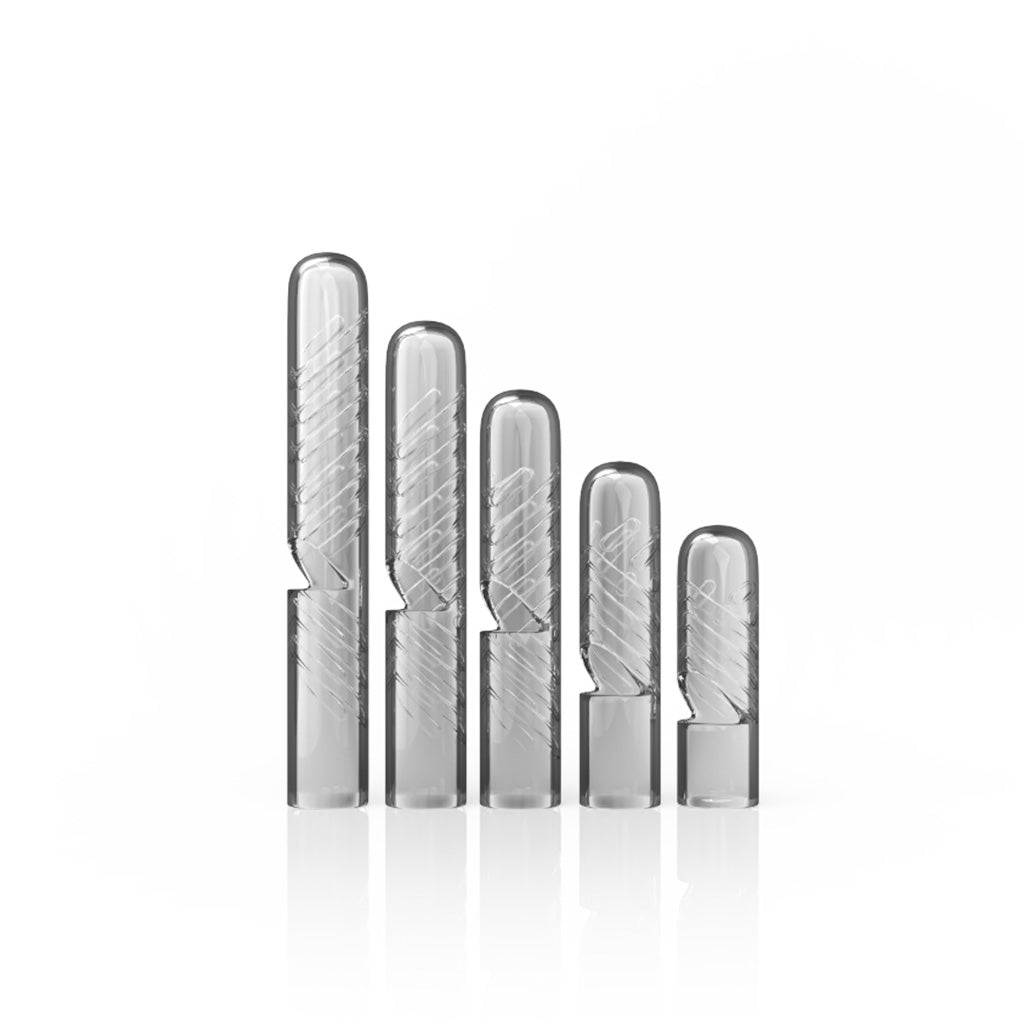 set of clear quartz bullet terp pillars for bangers, heat retention, order today