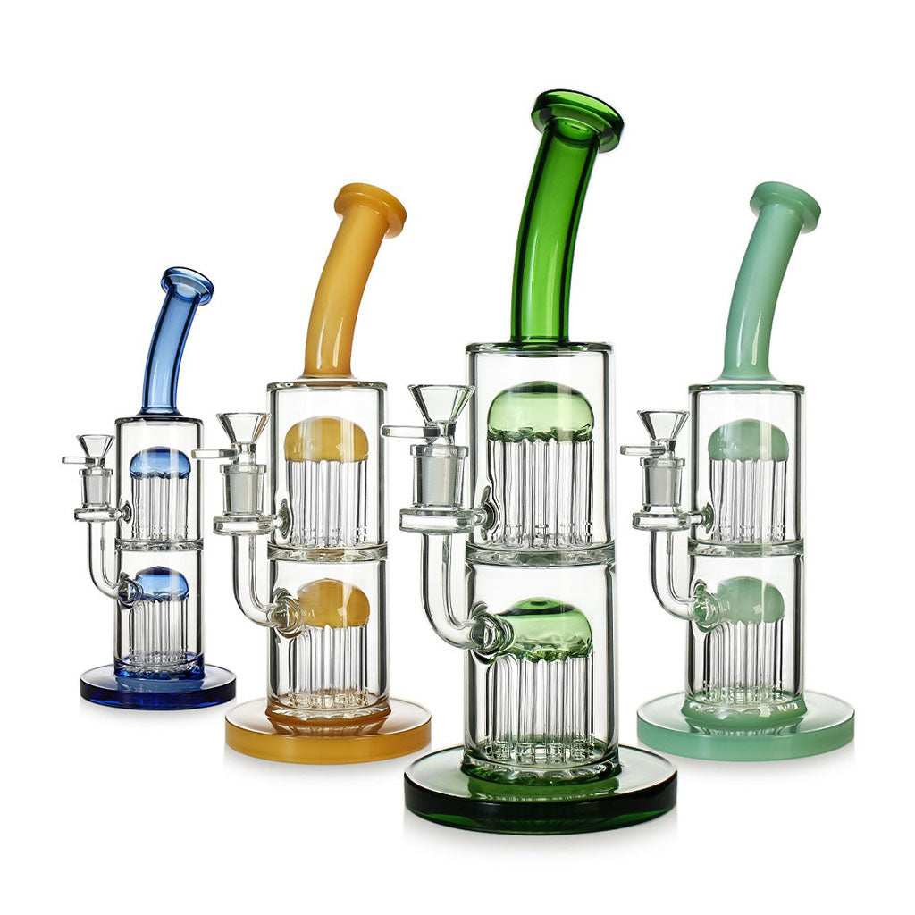 double tree perc bent neck bong—buy online at Honeybee Herb for fast shipping. 
