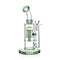 Buy the green Jellyfish percolator bent neck bong—clear view of jellyfish perc and wide base.