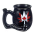 Black Canadian Leaf chubby roast and toast pipe mug with glossy finish, red and white leaf artwork, built-in front bowl, side carb hole, and curved handle