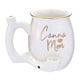 White Canna Mom chubby roast and toast pipe mug with glossy finish, gold rim, built-in front bowl, curved pipe-style handle, and carb hole