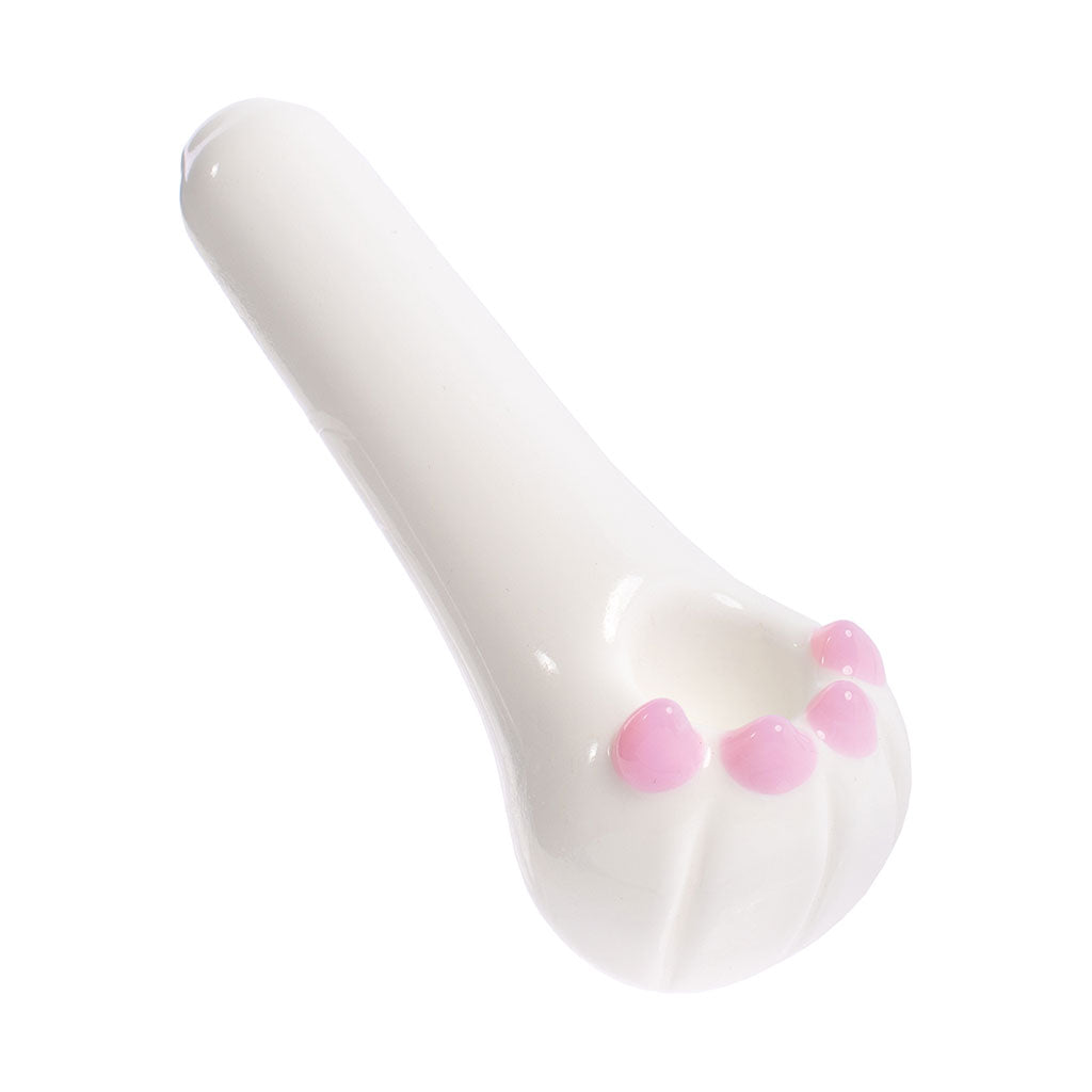 White cat paw glass hand pipe with pink claw accents—shop now. 