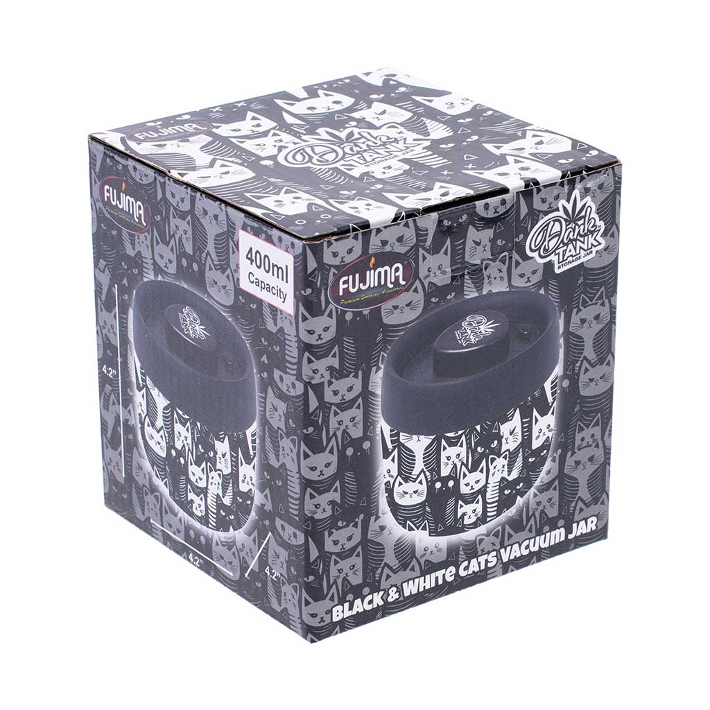 Cats pattern Dank Tank Vacuum Jar box, 400ml capacity, quick delivery from Honeybee Herb.
