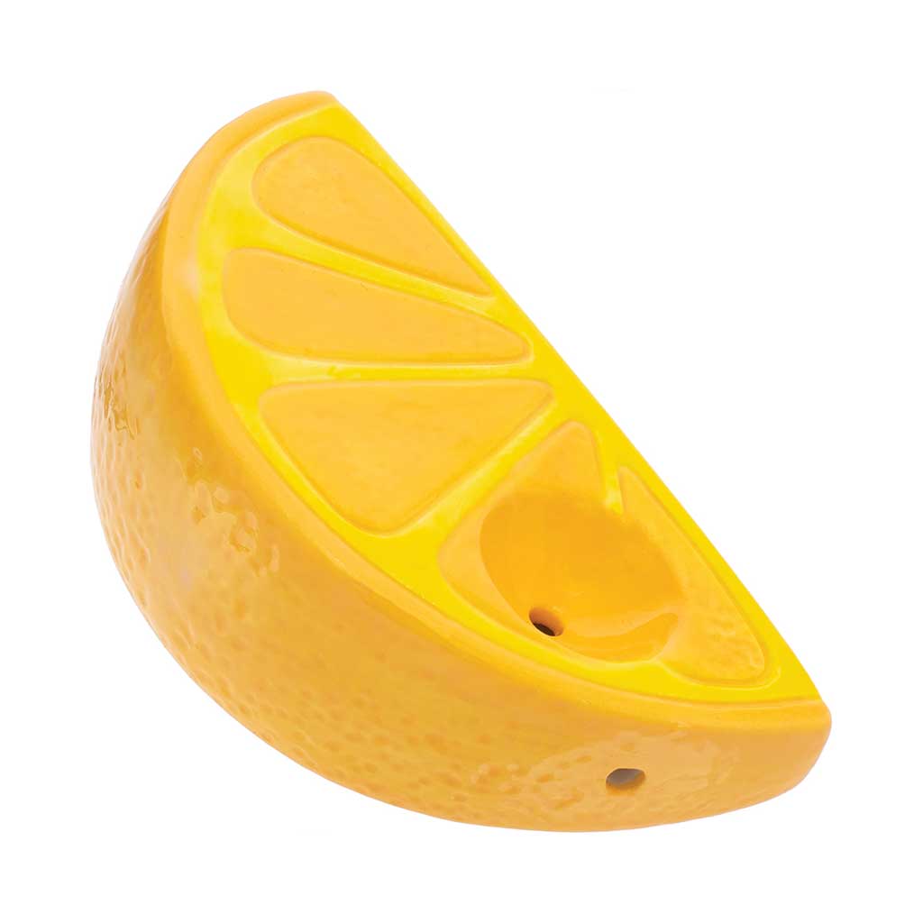 Angled bowl view of Orange Slice Ceramic Smoking Pipe 