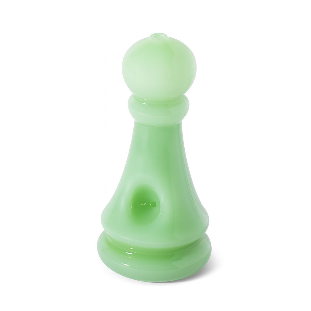 Light Green Chess Pawn Hand Pipe, novelty glass smoking accessory at Honeybee Herb