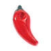 Buy red chili pepper ceramic hand pipe, angled view showing top bowl and carb—order online at Honeybee Herb.