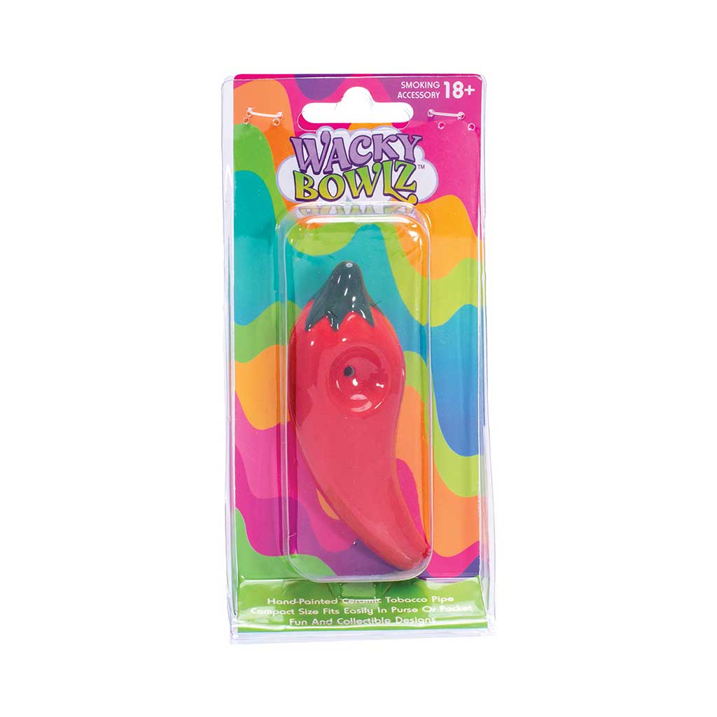 Chili pepper ceramic pipe in retail packaging—purchase from Honeybee Herb with secure checkout and quick, discreet delivery.