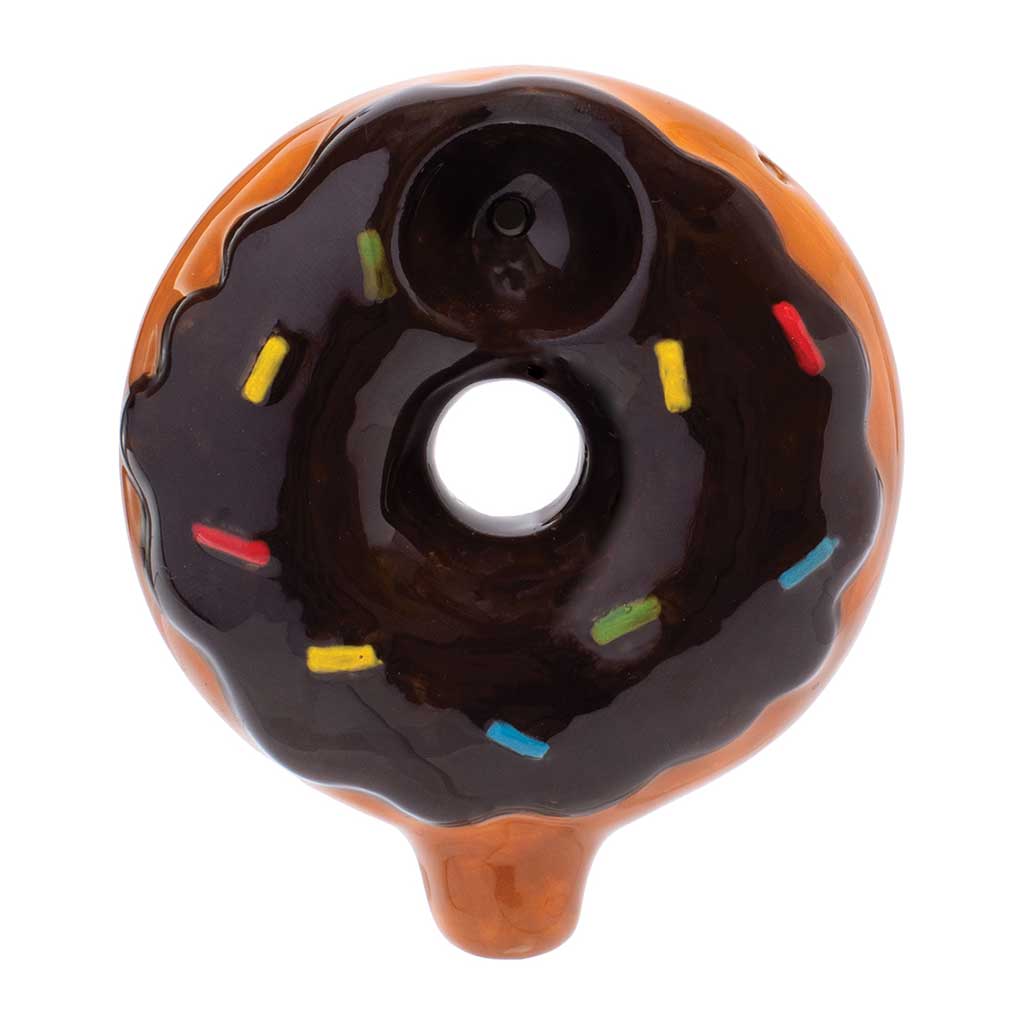 Order chocolate ceramic donut smoking pipe – angled product photo