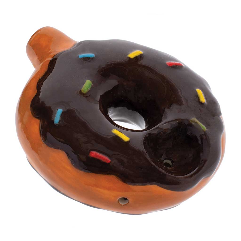 Buy chocolate donut ceramic pipe – Wacky Bowlz front view