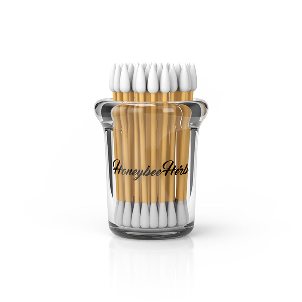 Glass Dab Cleaning Cotton Swabs Holder Jar Clear View