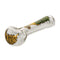 angled view of clear goblin glass spoon pipe showing deep bowl and artwork, thick borosilicate, shop honeybee herb