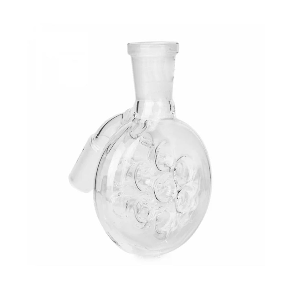 Shop clear Swiss perc ash catcher 45 degree for oil burners and bongs – designed to improve airflow and filtration, available at Honeybee Herb.