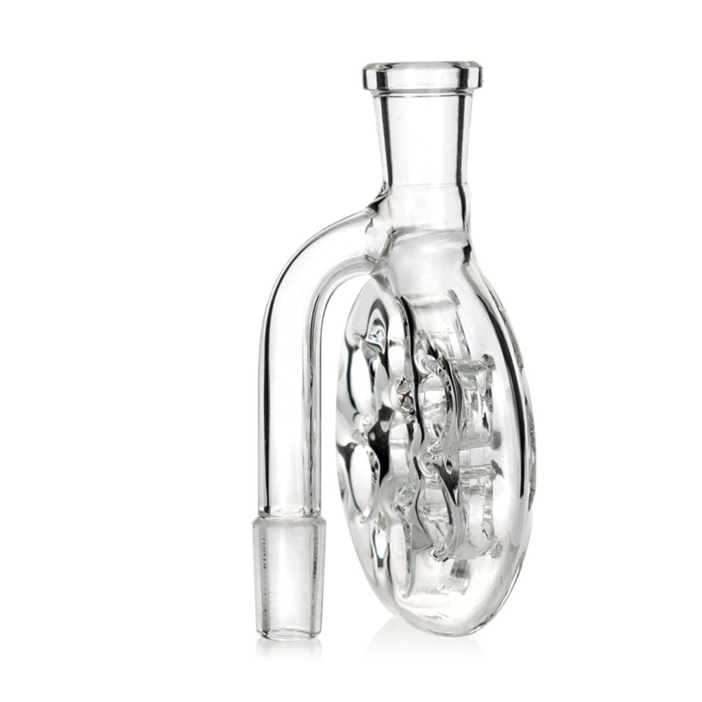 Shop clear Swiss perc ash catcher for oil burners and bongs – designed to improve airflow and filtration, available at Honeybee Herb.