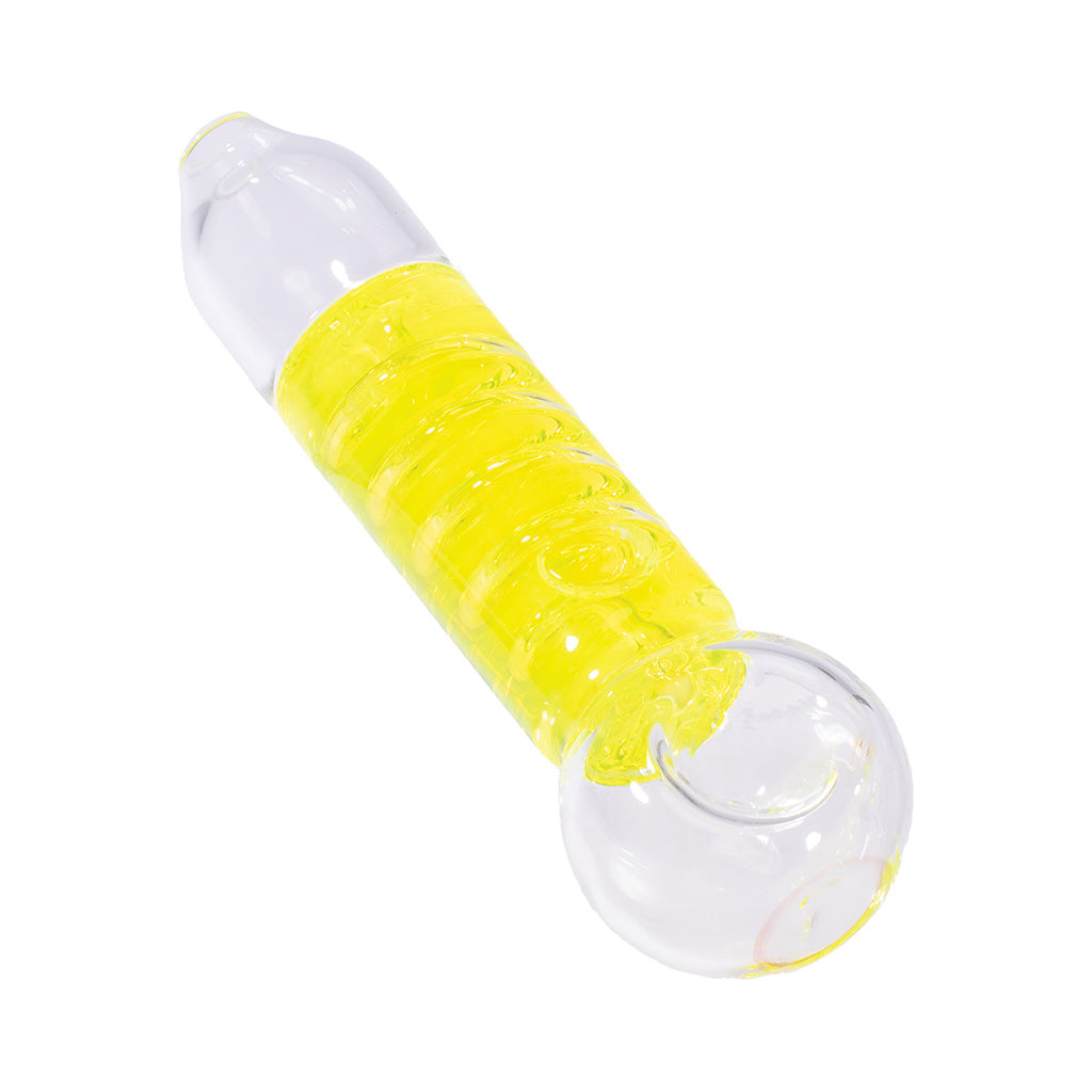 Coil Glycerin Hand Pipe in yellow color available at Honeybee Herb – premium glycerin glass smoking pipe