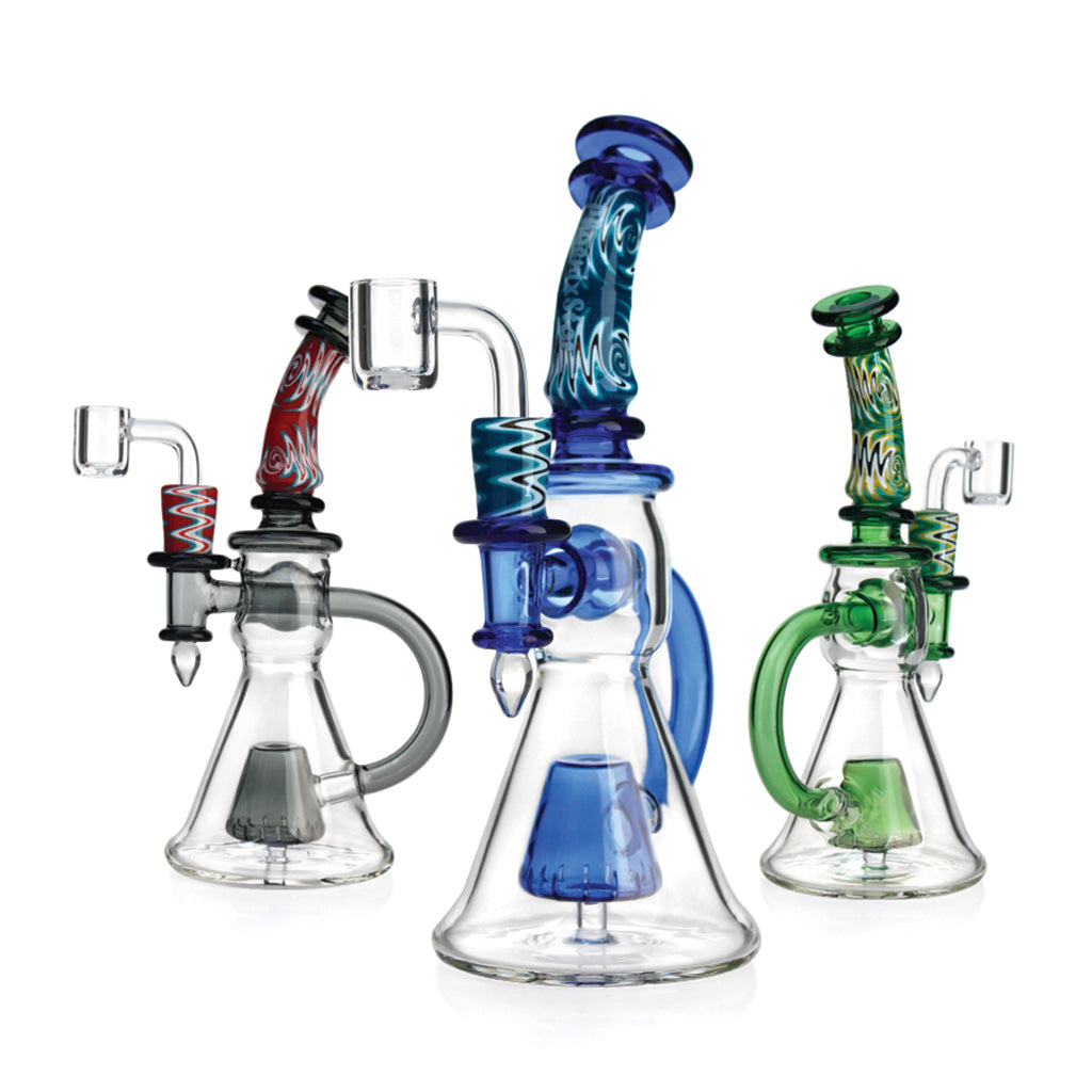Colorful Print Glass Pyramid Perc Oil Dab Rig Recycler At Honeybee Herb