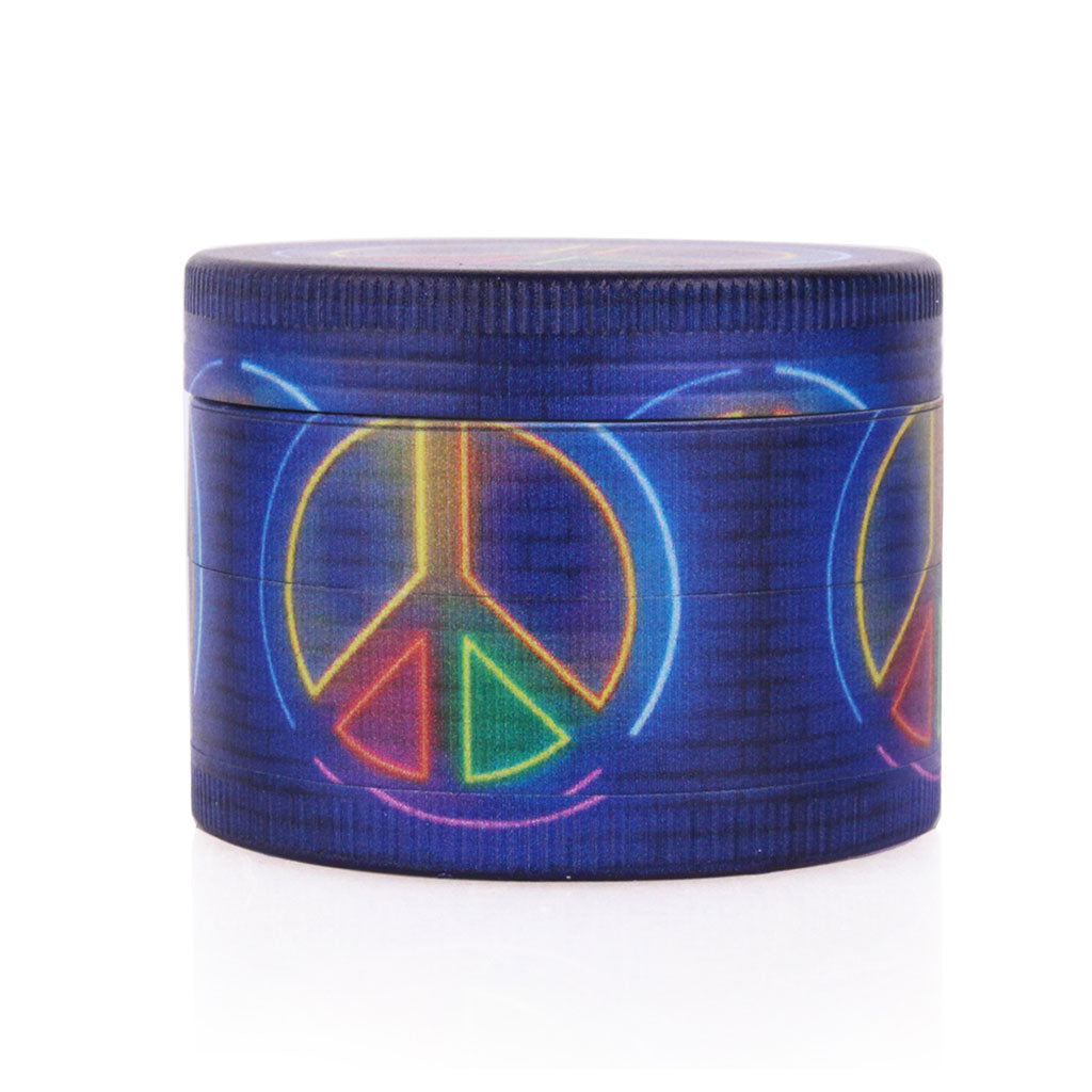Colorful Psychedelic Peace Symbol 4-Piece Grinder In Peace Glow Back View