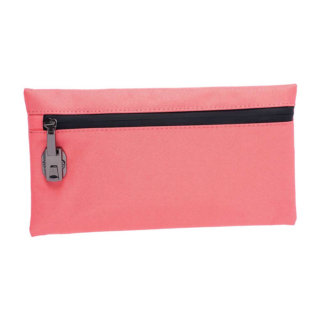 Living Coral Pink 11in x 6in smellproof pouch with zipper lock front view 