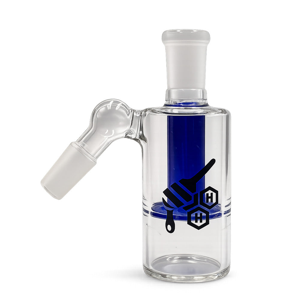 Core Cylinder Disc Perc Glass Ash Catcher in clear 2mm glass with a 14mm male 45 degree joint