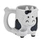 Cow Premium Roast and Toast pipe mug with black and white cow print design, ceramic mug body, curved handle, and built-in front bowl