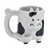 Cow Premium Roast and Toast pipe mug with black and white cow print design, ceramic mug body, curved handle, and built-in front bowl