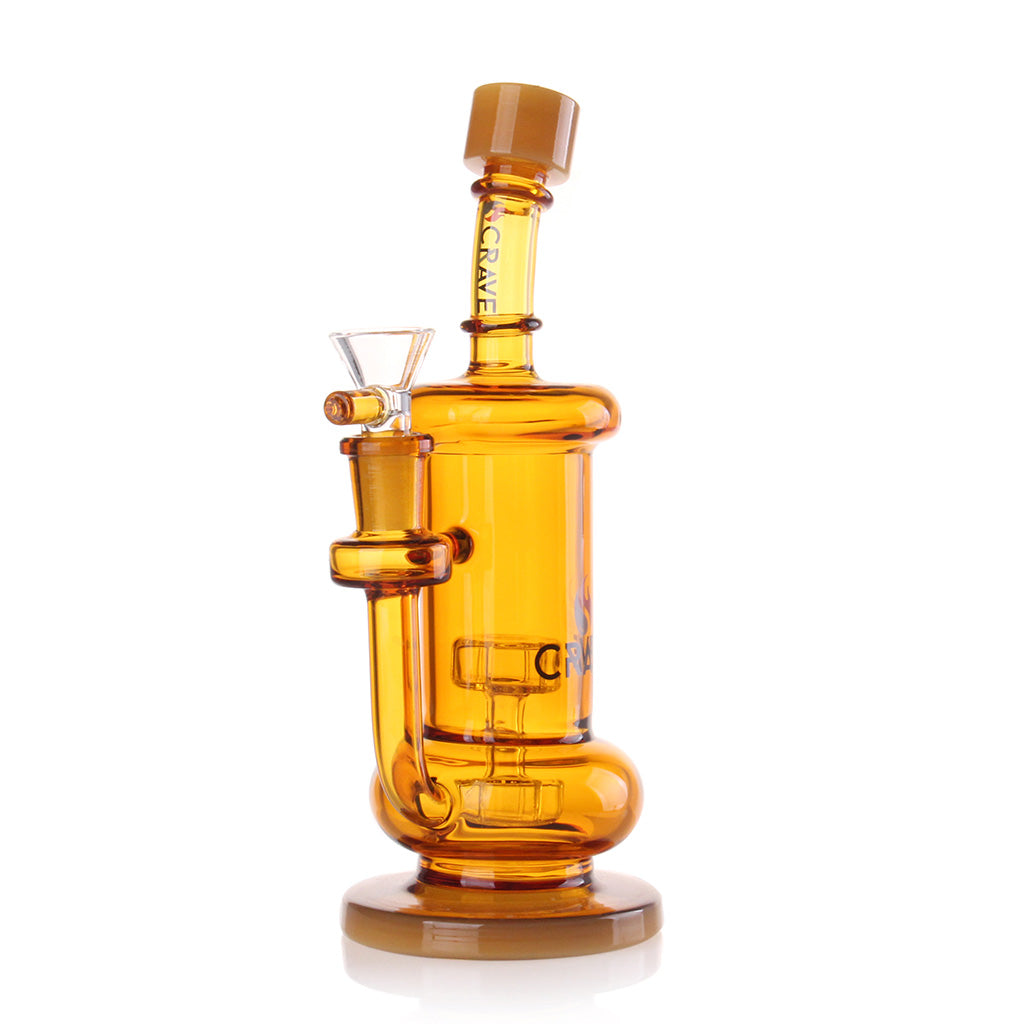Crave Dual Chamber Recycler Dab Rig in amber glass for smooth dabs, available at Honeybee Herb