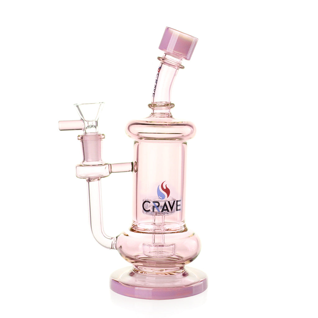 Crave Dual Chamber Recycler Dab Rig in pink glass available at Honeybee Herb online smoke shop 