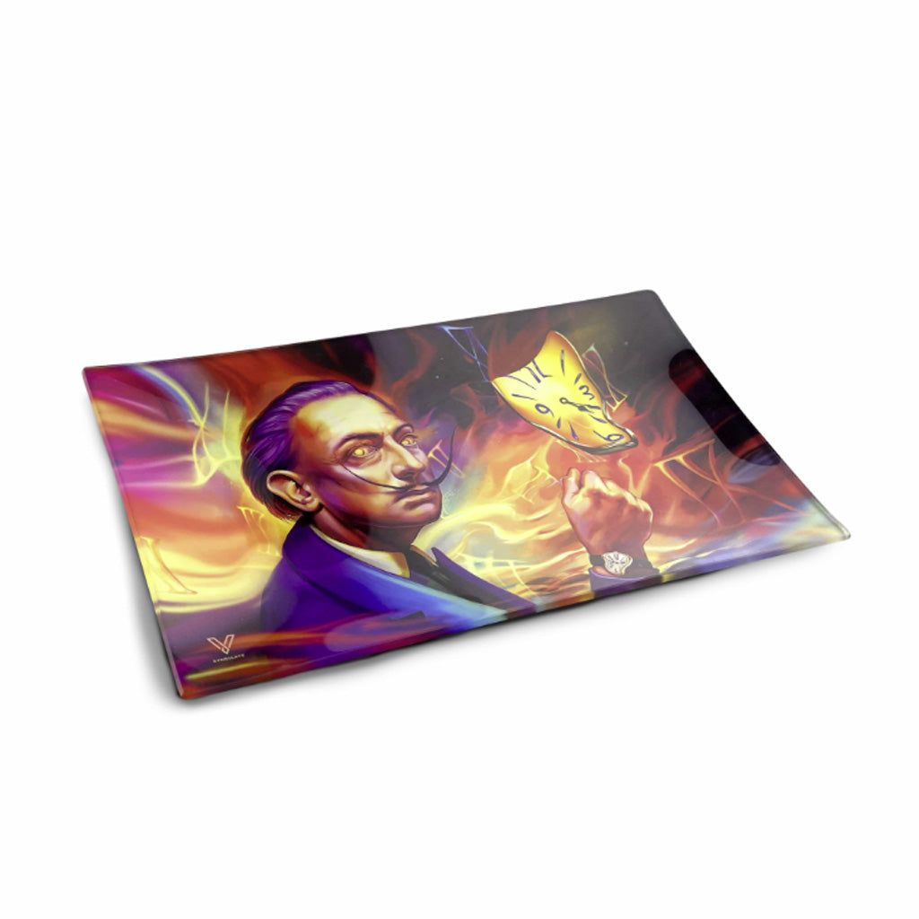 angled dalirious glass rolling tray with raised edges — fast shipping from honeybee herb 
