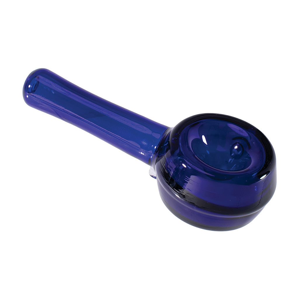 dark blue cylinder glass spoon hand pipe, thick glass design for smooth hits, shop at honeybee herb