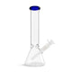 dark blue rim classic glass beaker bong with thick base and clear bowl, durable water pipe for sale at Honeybee Herb