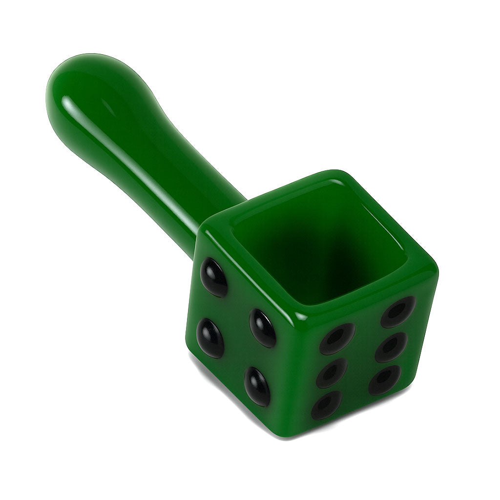 Green Dice Design Glass Hand Pipe for sale at Honeybee Herb – premium glass smoking pipe with dice-shaped bowl