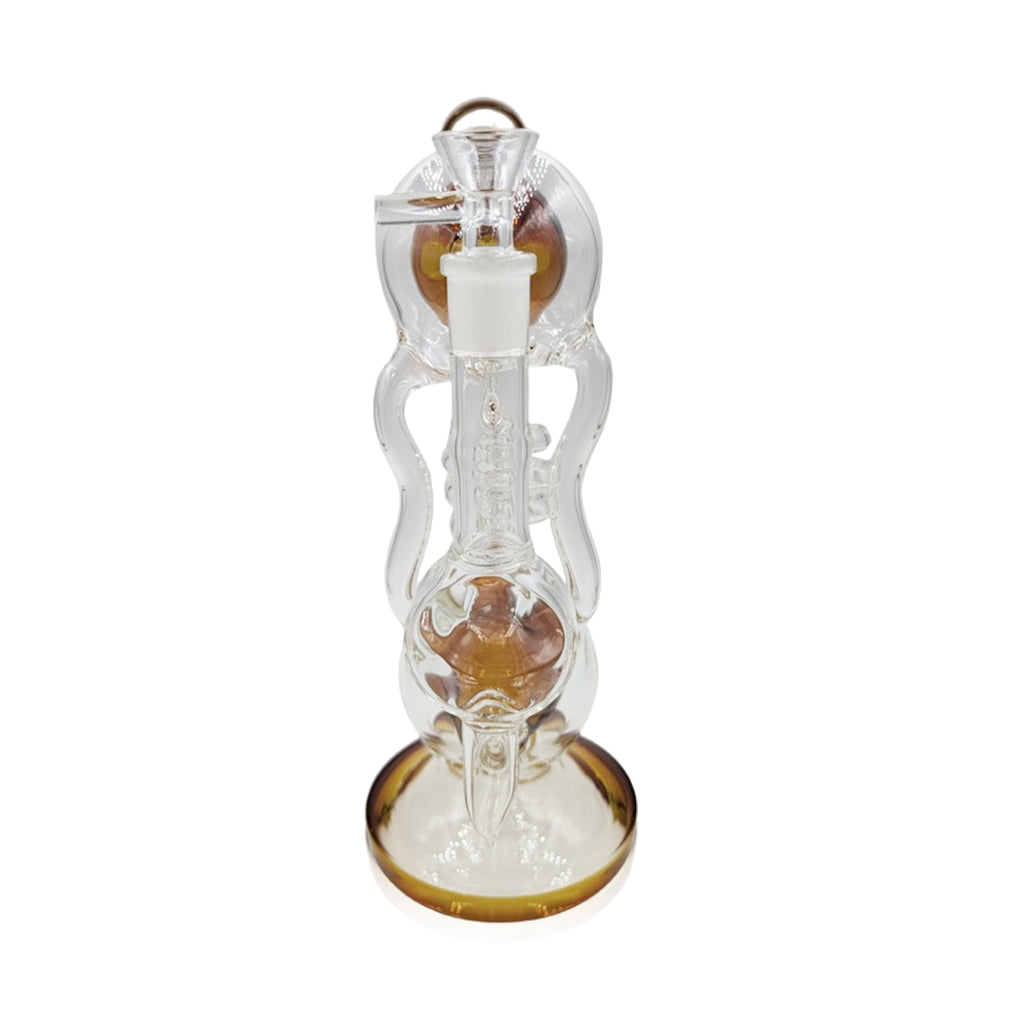 Honeybee Herb Double Chamber Amber Ball Perc Glass Recycler Rig Straight View