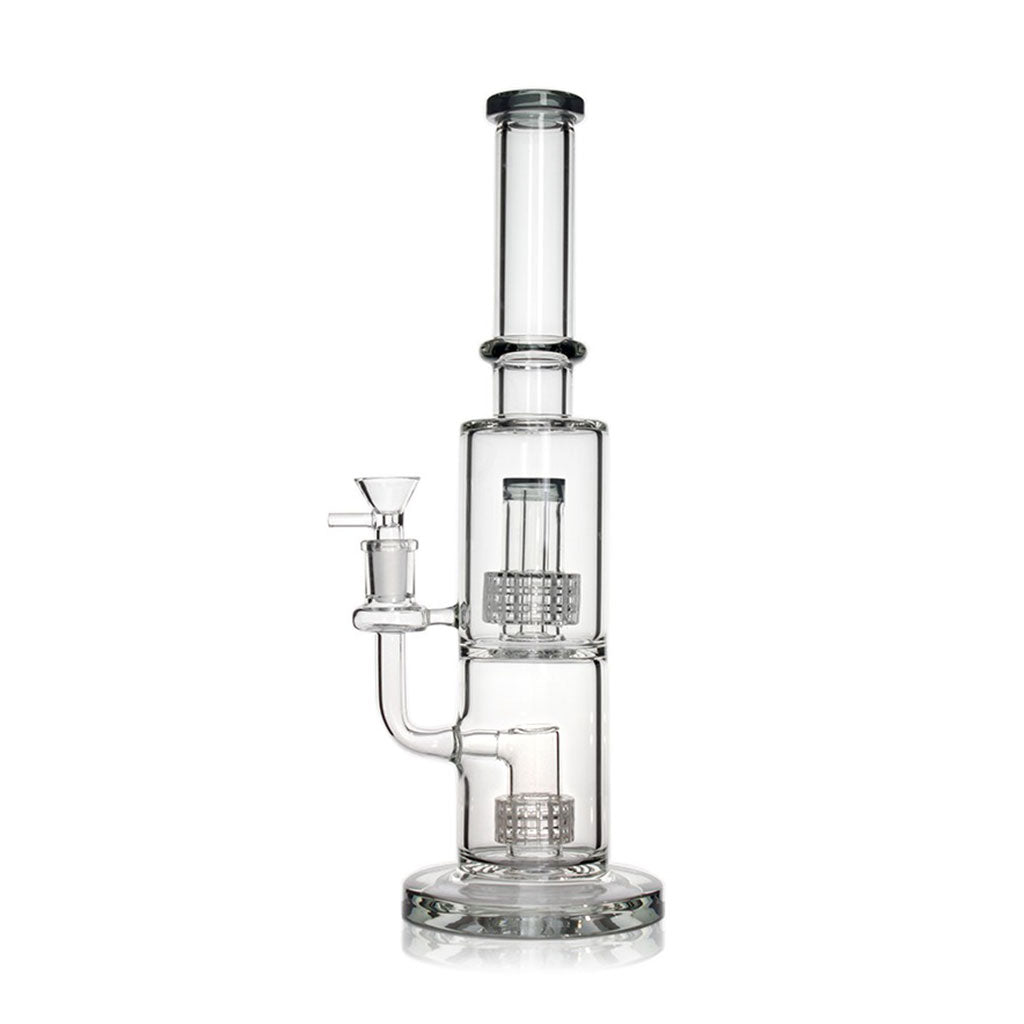 Black-accented Double Stereo Matrix Perc Big Bong for sale at Honeybee Herb