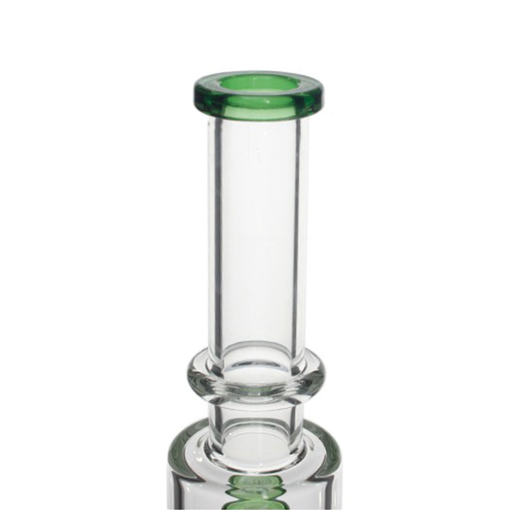 Clear glass tube top with green accent – double matrix perc big bong 