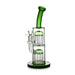 Green double tree perc bent neck bong—shop now at Honeybee Herb, in stock with fast shipping.