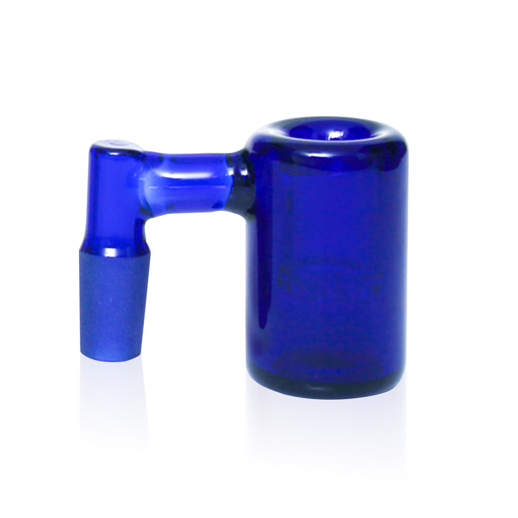 Dry Herb Blue Glass Sidecar Style 14MM Male 90°-Degree Frosted Joint Ash Catcher with Built-In Flower Bowl